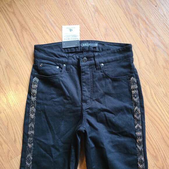 NEW NWT! RALPH LAUREN SEQUIN BEADED HIGH-RISE SKINNY ANKLE JEANS STRETCH sz 26 - Picture 3 of 8